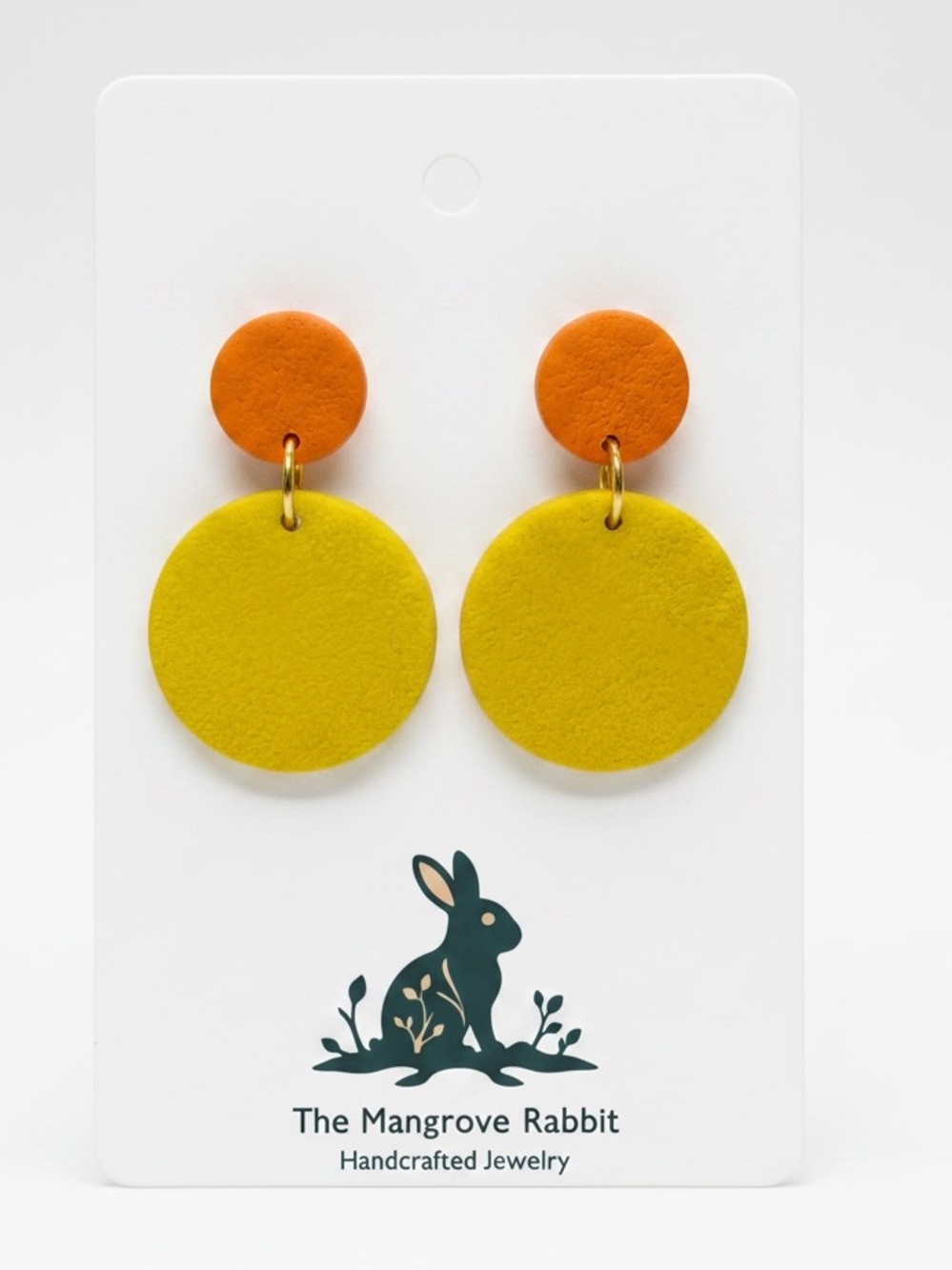 Handmade Yellow & Orange 2 pc Round Polymer Clay Dangle Earrings Stainless Steel